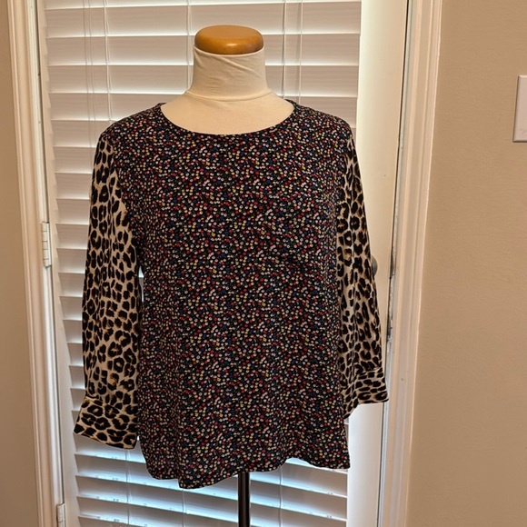 Equipment Femme Tops - Equipment Femme Mix Media Leopard Floral Print Silk Blouse Size L